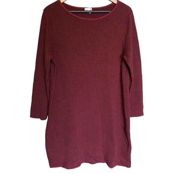 J. Jill Sweater Dress Womens Large Petite Houndstooth Plaid Check Boat Neck Red - Picture 1 of 9